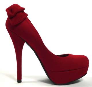Raisa! Delicious Platform Stiletto Heel Dress Pump Demure Bow Red Faux 