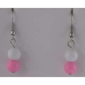  White and Pink Globes Earrings Jewelry