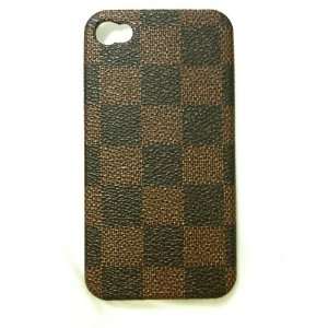  Iphone 4 Brown Checkers Back Case+ Screen Protector 