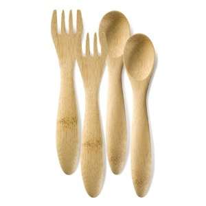  Bambu Baby Bamboo Utensils, Fork & Spoon 2 sets, 4 pieces 