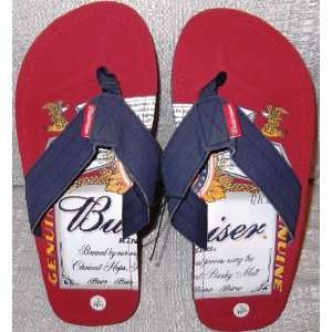 Licensed BUDWEISER Can Print Red Eva Nubuck Sandals Flip Flops Adult 
