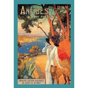 Antibes (PLM) Lady in White with Parasol & Dog 28x42 Giclee on Canvas