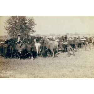 Roping and changing scene at Camp on round up on Cheyenne River 12X18 