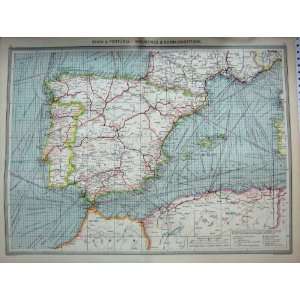  MAP c1890 SPAIN PORTUGAL COMMUNICATIONS MADRID LISBON 