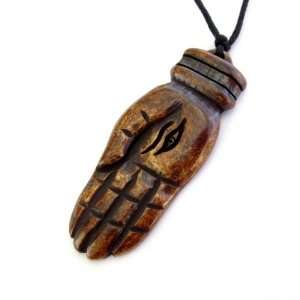    Ox Bone Carved Buddha Fortune Eye Hand Pendant Necklace: Jewelry