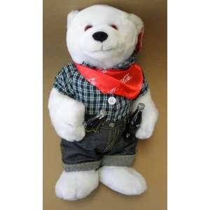   rolled up jeans and bandana scarf. The polar bear is holding two coke