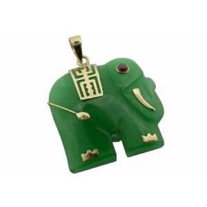  Green Jade Lucky Elephant Pendant, 14k Gold Jewelry