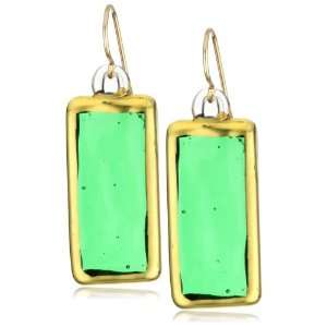 Yummi Glass 24k Gold Painted Murano Glass Emerald Color Rectangle Drop 