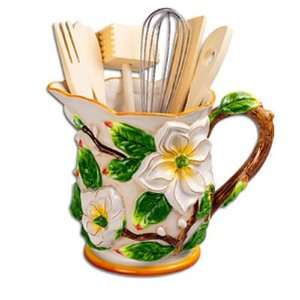  Magnolia 3 D Pitcher with Utensil holder set: Home 