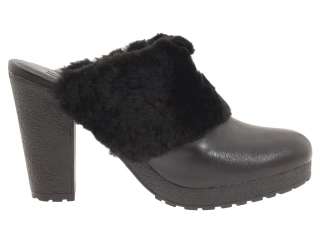 NIB HUNTER Bruson black leather shearling womens shoes clogs boots sz 