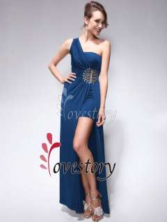 Blue Split Flirty Rhinestones One Shoulder NWT Long Prom Gown 09542 US 