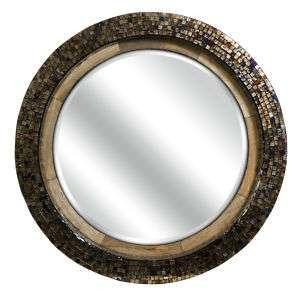 Contemporary Mosaic Round Mango Wood Metallic Mirror  