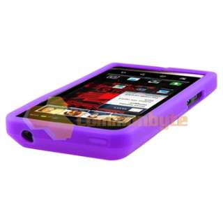 Purple Gel Case+Privacy Film+Car Charger+Cable For Motorola Droid 