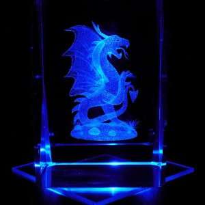  Dragon 3D Laser Etched Crystal includes Two Separate LEDs Display 
