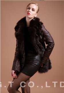 0308 Sheep Leather Coat Jacket Overcoat Outerwear with Fox Fur Collar 