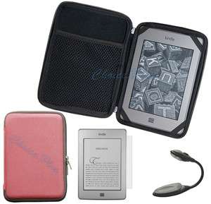 Hard Pink EVA Zipper Pouch Case Cover For  Kindle Touch+LCD Film 