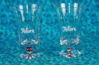 BLOWN GLASS SHOT GLASSES DI AMORE ON CLEAR SHOT GLASS  