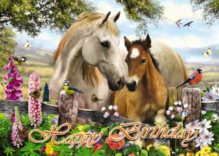 088 Personalised Birthday Card Horses Foal Daughter Mum Nan 