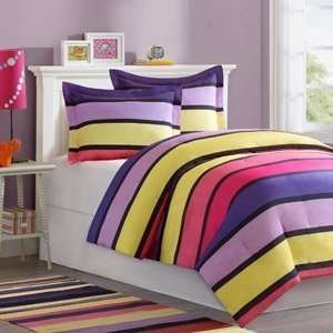   Fun Purple Pink Yellow Stripe Full Queen Comforter Set: Home & Kitchen