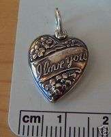 Sterling Silver 3D Puffy Heart says I Love You Charm  