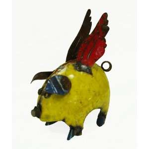   Fat Piggy with Wings : Recycled Metal Flying Pig Garden Art Sculpture