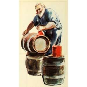  Alcohol Barrel Cooper Beverage Drink Art   Original Color Print: Home