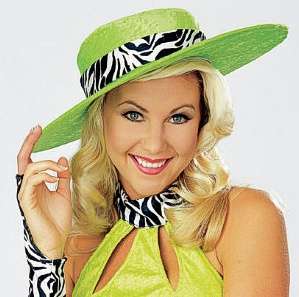 Lime Green Velvet Pimps and Ho Hat with Zebra Print Band. This hat is 