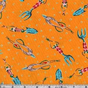   Wide The Garden Tools Orange Fabric By The Yard: Arts, Crafts & Sewing