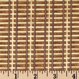  45 Wide Steam Engines Tracks Brown Fabric By The Yard 