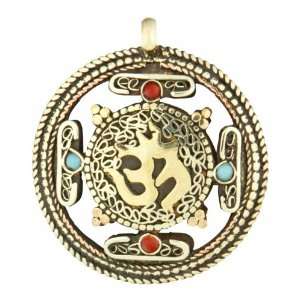    Large Brass Circular Om Yantra Double Sided Pendant: Jewelry