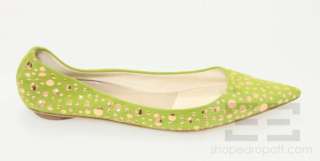   Morrison Lime Green Suede Studded Pointed Toe Flats Size 10B NEW
