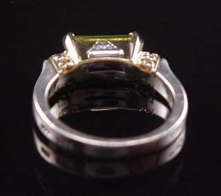 GLAM ESTATE LAGOS CAVIAR DECO RING 10X4MM PERIDOT DIAMOND 18K 925 RING 
