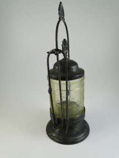 Antique Victorian Flint Vaseline Glass Pickle Caster Bamboo Jar Silver 