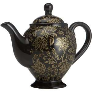  Signature Tea Time 32 ounce Tea Pot, Black/Gold Kitchen 