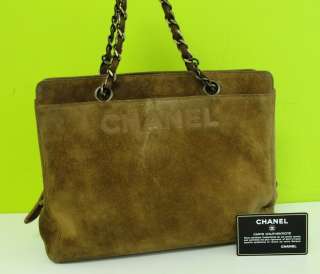 CHANEL Classic Suede Leather Handbag Brown late 90s w Card Auth CC 