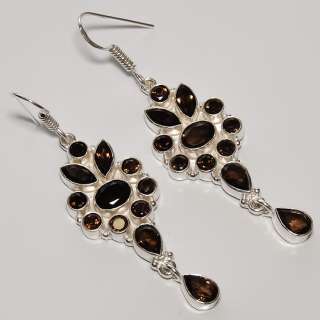 ELEGANT ! FACETED SMOKEY TOPAZ & .925 STERLING SILVER EARRING JEWELRY 