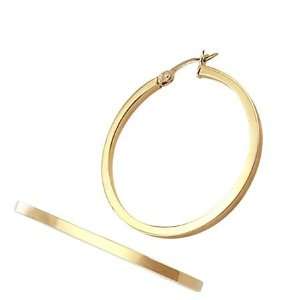   Yellow Gold Hoop Earrings Flat Huggies 0.65 inch: Jewel Roses: Jewelry