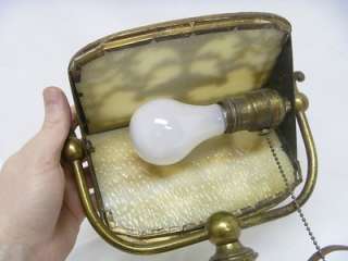 ANTIQUE BRADLEY & HUBBARD SLAG GLASS SHADE PANELS BRASS DESK LAMP 