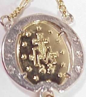 14K Yellow Gold Rosary Bead CZ Necklace Religious Catholic  