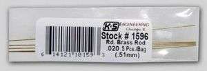 020 (.51mm) BRASS ROD 5 Pack   K&S #1596 NEW  