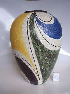 50s handpainted Ruscha floor vase, decor Milano, 16.2   