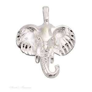  Sterling Silver Diamond Cut Elephant Head Pendant: Jewelry