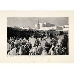 1920 Print Marketplace Streetscene Rabat Sale Morocco Stalls Mosque 