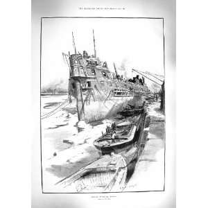    1895 SINKING BENBOW SHIP BREAKING BOAT WYLLIE PRINT