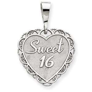   White Gold Solid Reversible Talking Sweet 16 Heart Pendant: Jewelry