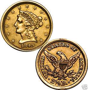 1849 D $2.5 Gold Liberty Quarter Eagle XF 45 Details  
