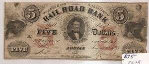 1853 $5 Railroad Bank Kalamazoo Michigan Note  