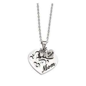  Stainless Steel Mom with CZ and My Friend Pendant: Jewelry