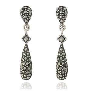  Sterling Silver Marcasite Teardrop Post Earrings: Jewelry