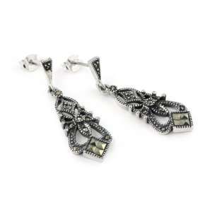  Intricate Cutout Marcasite Dangling Earrings Jewelry